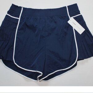 Yogalicious Shorts Navy Blue Pleated Hips White Trim XL Radiant Courtside Chic